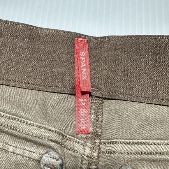 Spanx Stretch Twill Cropped Wide Leg Pant Womens M Tan High Rise Pull On - Picture 3 of 10